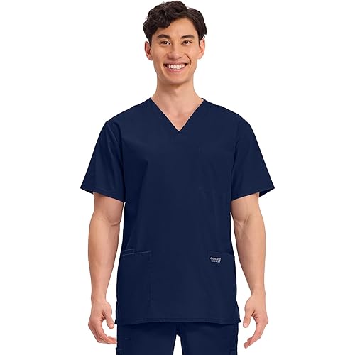 Cherokee Men's V-Neck Top Traditional fit with 4 Pockets, Ultra Soft, Durable, Fade Resistant, 2-Way Stretch Fabric - WW695