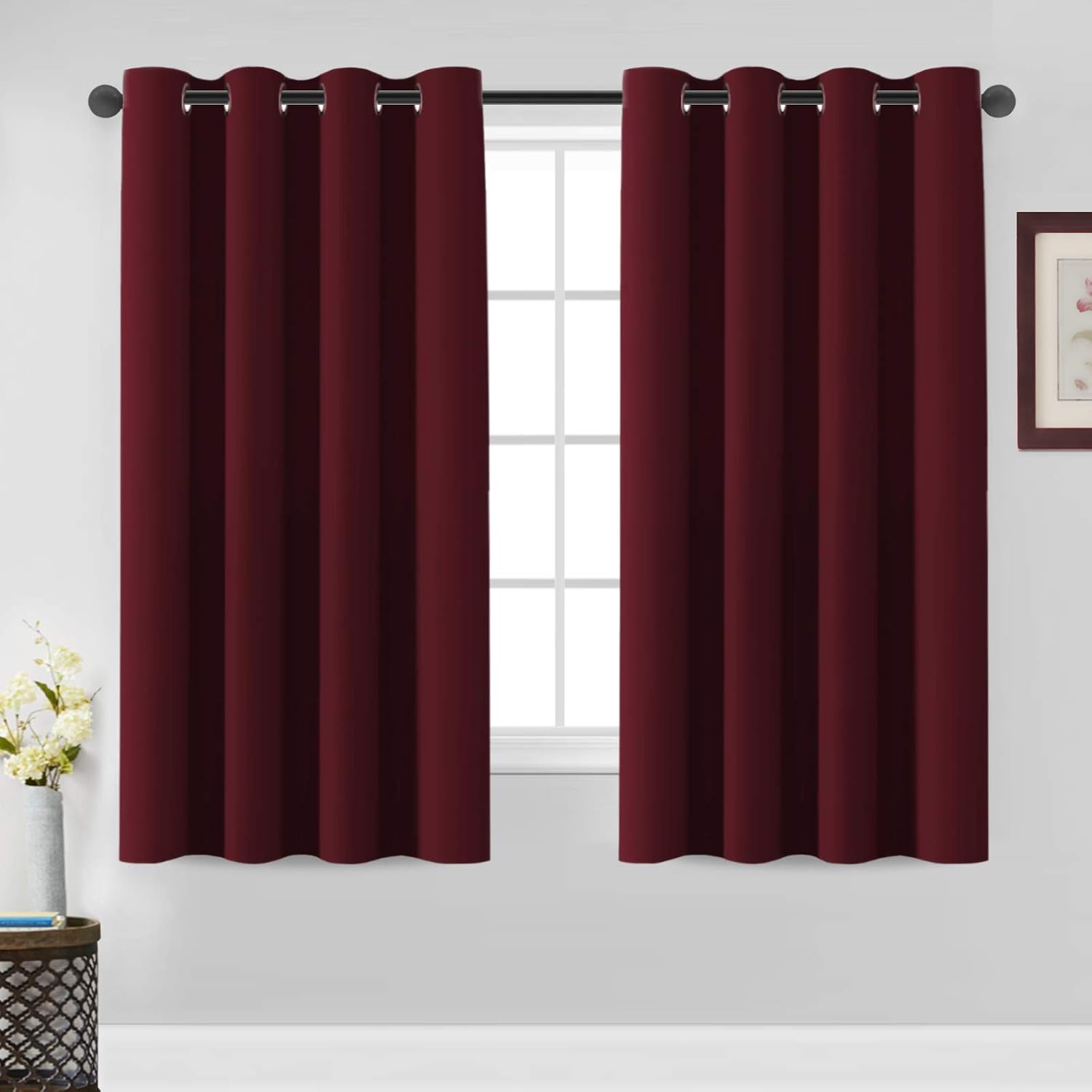 Flamingo P Blackout Curtains 63 Inch Length 2 Panles Set Thermal Insulated Light Blocking Soft Thick Grommet Curtain Drapes for Bedroom/Living Room Home Decoration Window Draperies, Burgundy