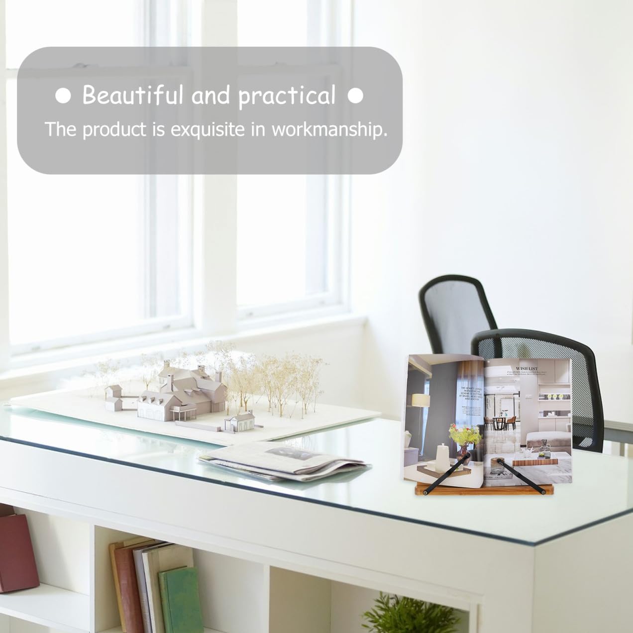 Leggio Libri da Scrivania in Bambù 1 Pezzo, Semplice | Colore Khaki, Design Creativo e Semplice, Uso Multifunzione per Biblioteche e Home Office