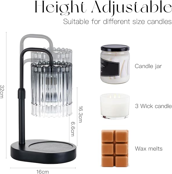 Candle Warmer Lamp with Timer: Candle Warmer with 2 Bulbs Height Adjustable Dimmable Wax Melt House Warming Gifts New Home Bedroom Modern Decor Gifts for Women - 2