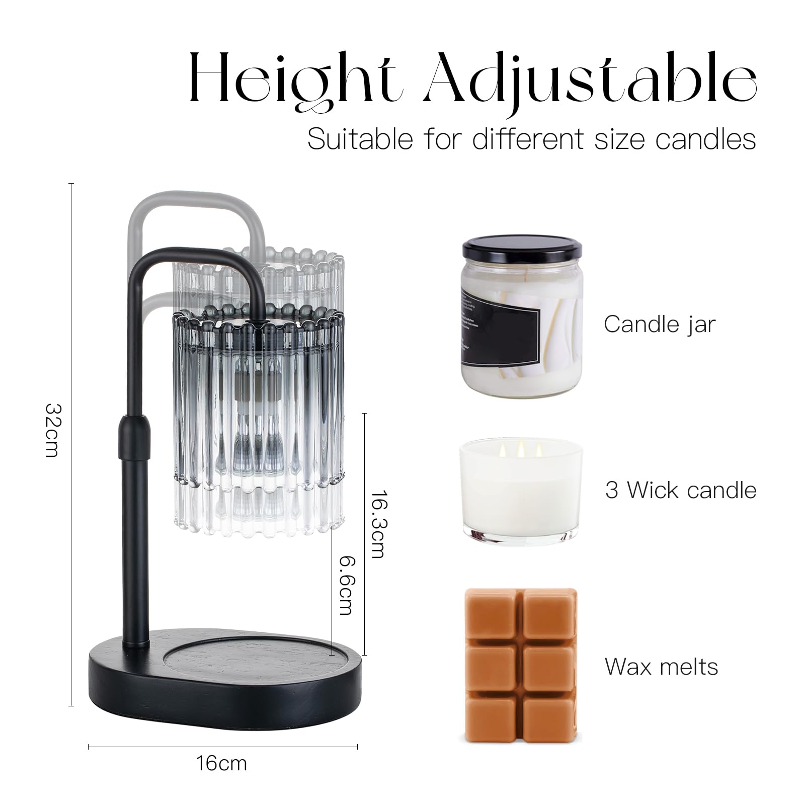 Candle Warmer Lamp with Timer: Candle Warmer with 2 Bulbs Height Adjustable Dimmable Wax Melt House Warming Gifts New Home Bedroom Modern Decor Gifts for Women — view 2