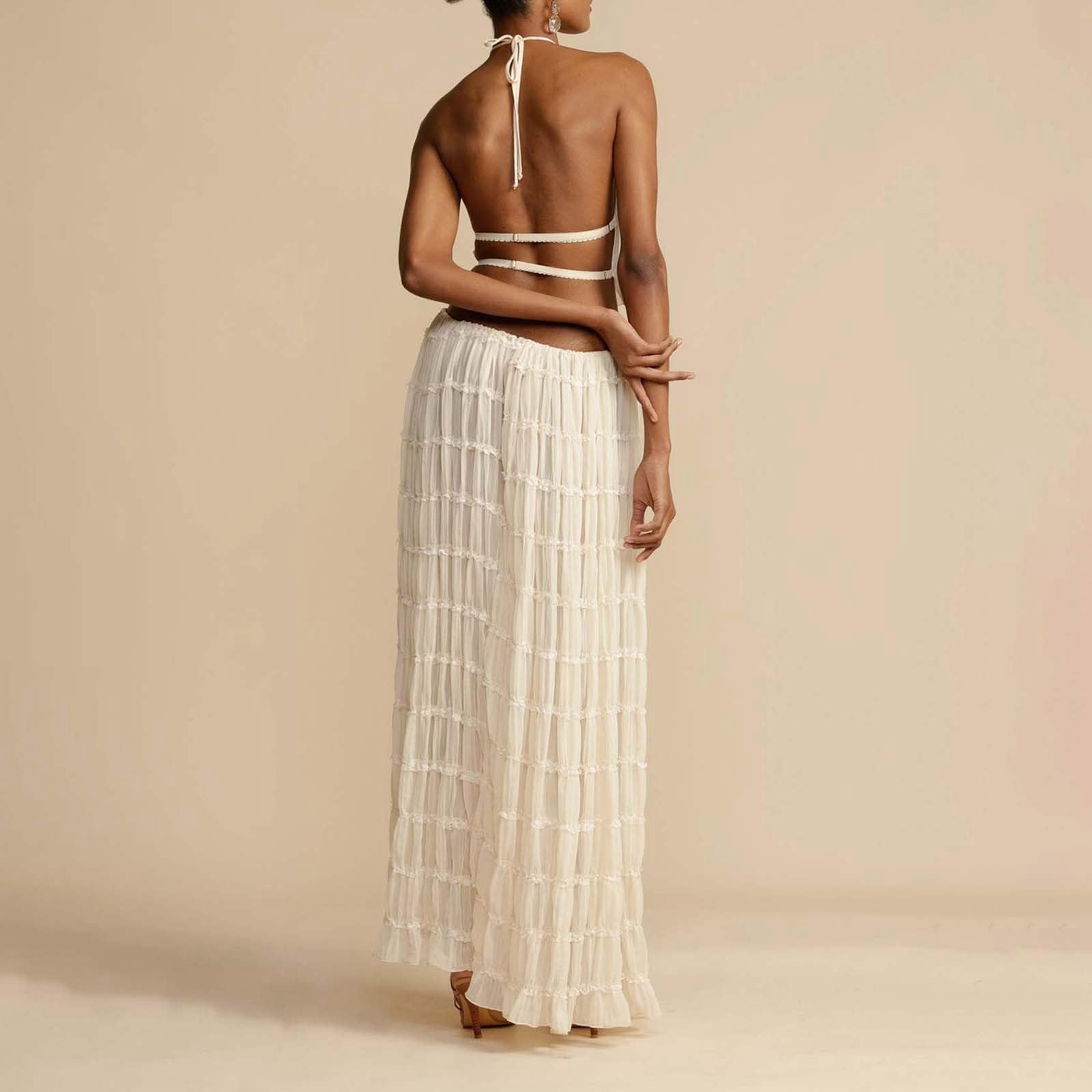 Crop Top avec jupe pour femme - 2 pièces - Jupe longue d'été et sans bretelles - Haut court sexy - Ensemble de clubwear - 2 pièces - Jupe et haut de fête Y2K - Tenue d'été