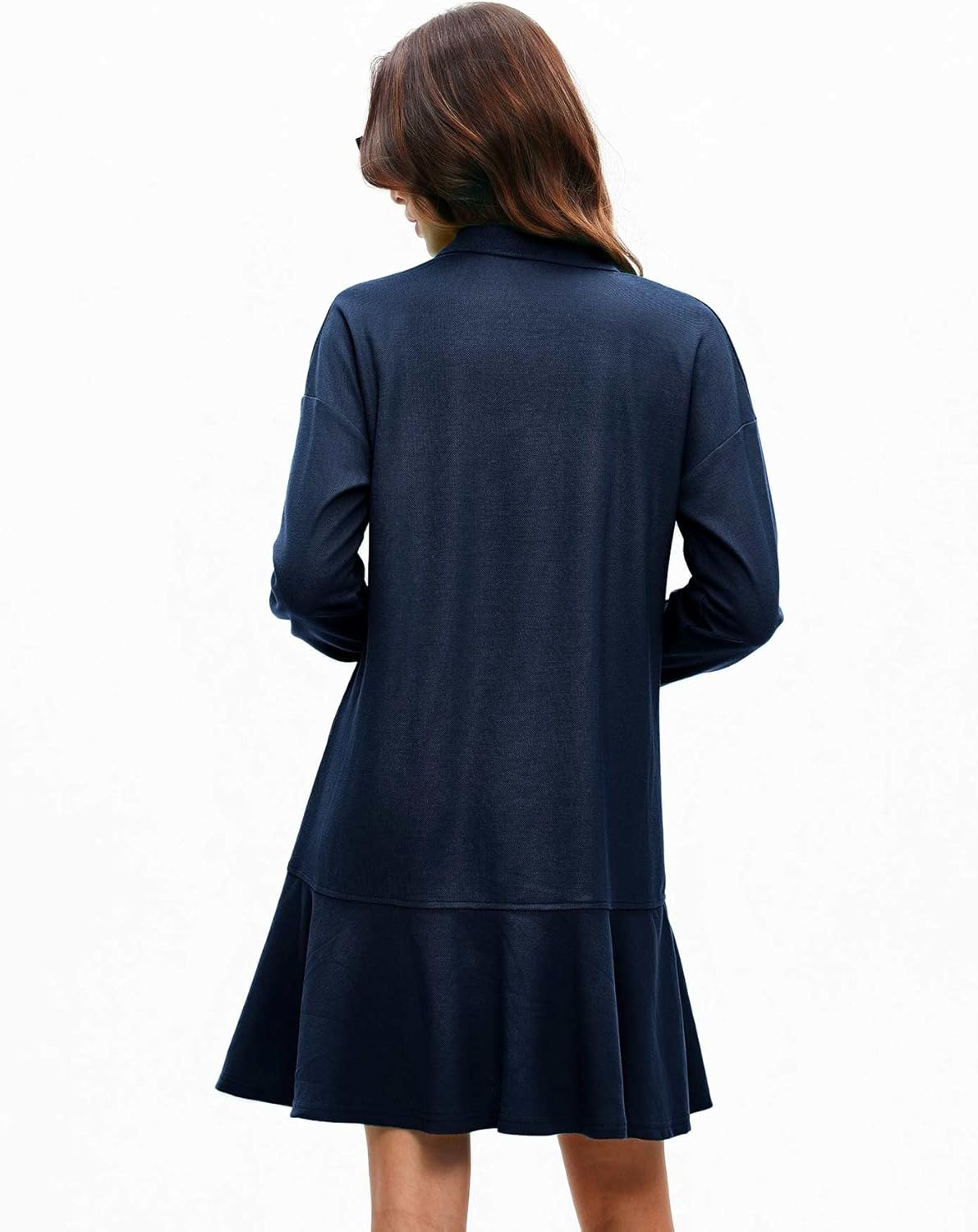 Women's Polo Dress Long Sleeve Collared V-Neck Ruffle Hem Mini Dresses for 2026 Spring - Image 6
