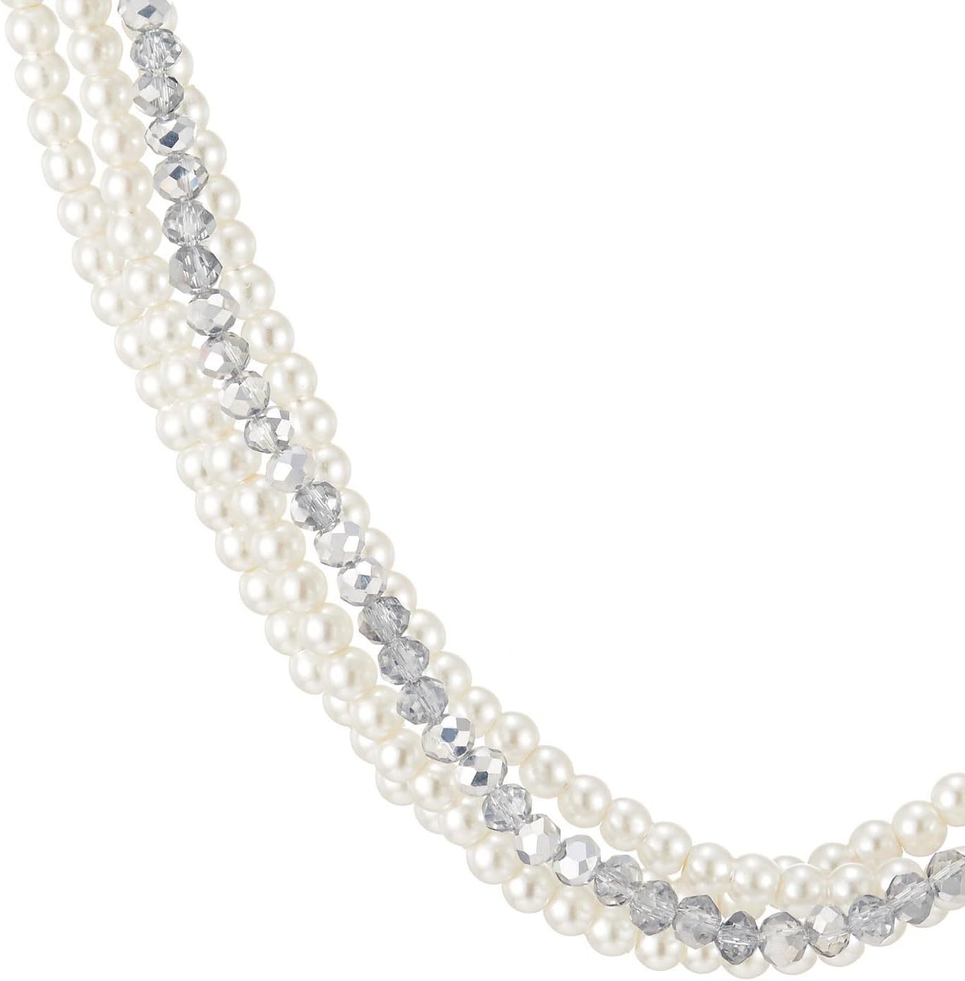 Multi-Layer Pearl and Crystal Necklace, Statement Necklace Faceted Crystal Beads and White Pearls - Image 3