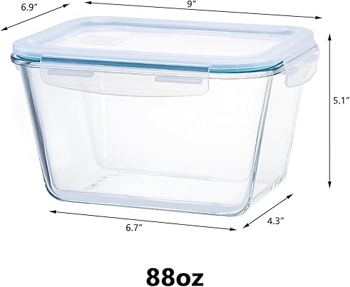 Miniatura 2 de Recipientes de vidrio grandes de almacenamiento de alimentos de 2.6 L, 9 x 6.9 x 5.1 pulgadas de profundidad, recipientes rectangulares para