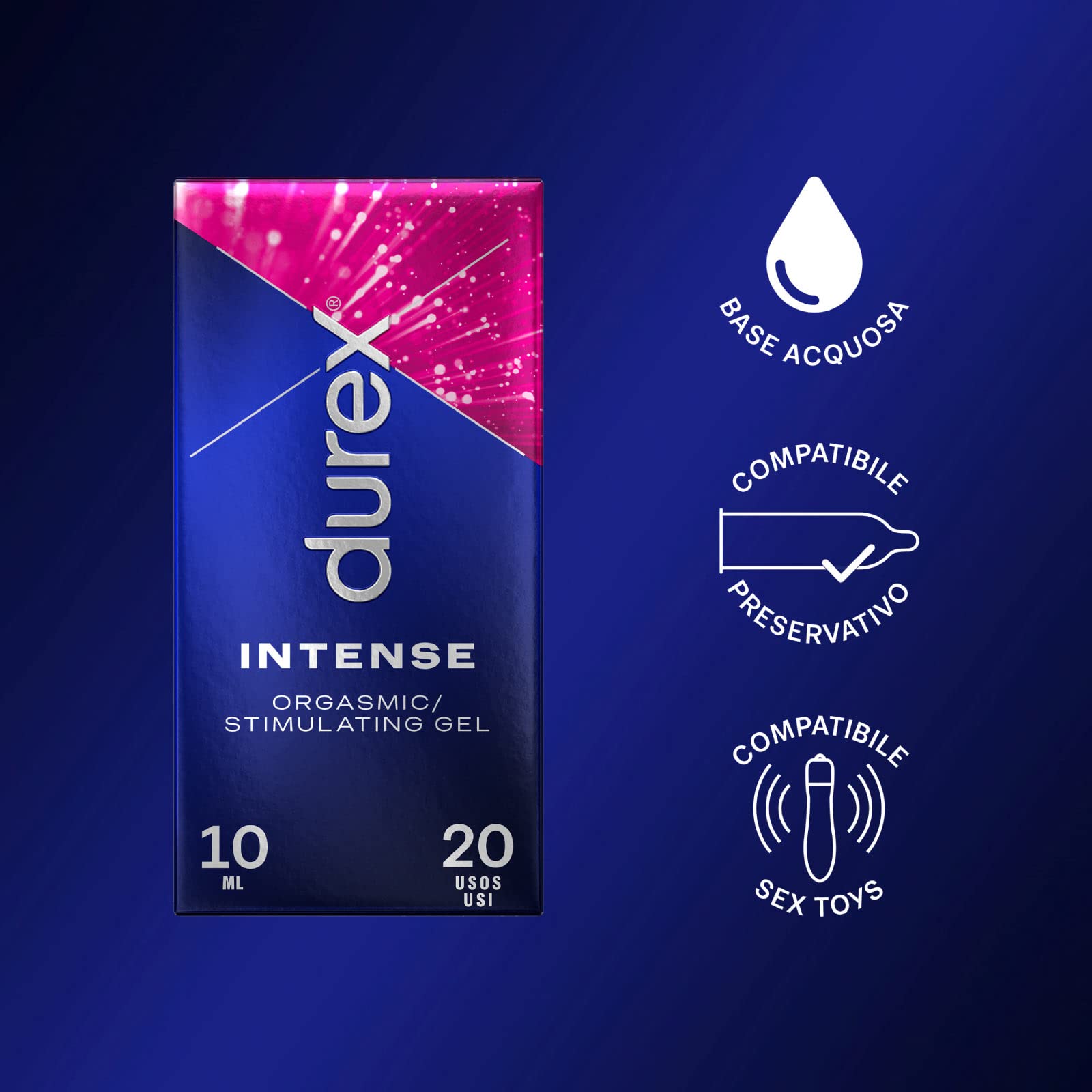 Durex Play Sorbett-Oh Vibratore Silicone Ricaricabile Stimolatore Femminile Tre Sfere Waterproof Soft + Durex Intense Orgasmic Stimulating Gel Intimo Stimolante Compatibile Preservativi Sex Toys 10ml