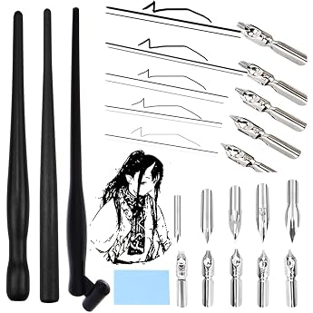 Nib Holder for Comics Calligraphy Set 10 Nibs Including G/D/Round/Student Nibs & 0.75/1/1.5/2/3 mm 3 Type Caligraphy Pens Drawing Nib Dip Pen for Beginners Artists