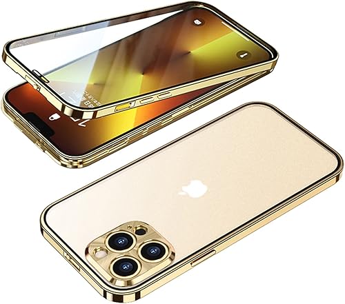 GOOVEN Instalación de hebilla para iPhone 13 Pro, carcasa de aluminio de 360 con bloqueo de vidrio templado, a prueba de golpes, translúcido,