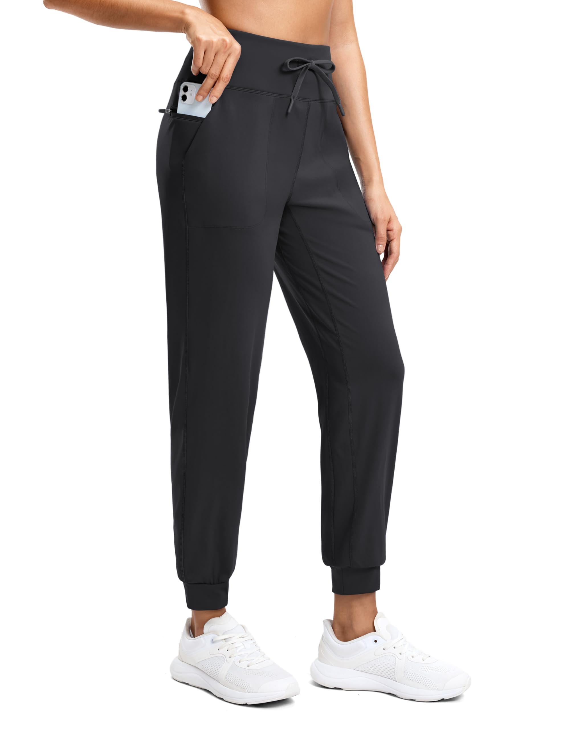 Women's Joggers Zip Pockets Drawstring Gym Sweatpants High Waisted Tapered Pants for Workout, Travel, Lounge