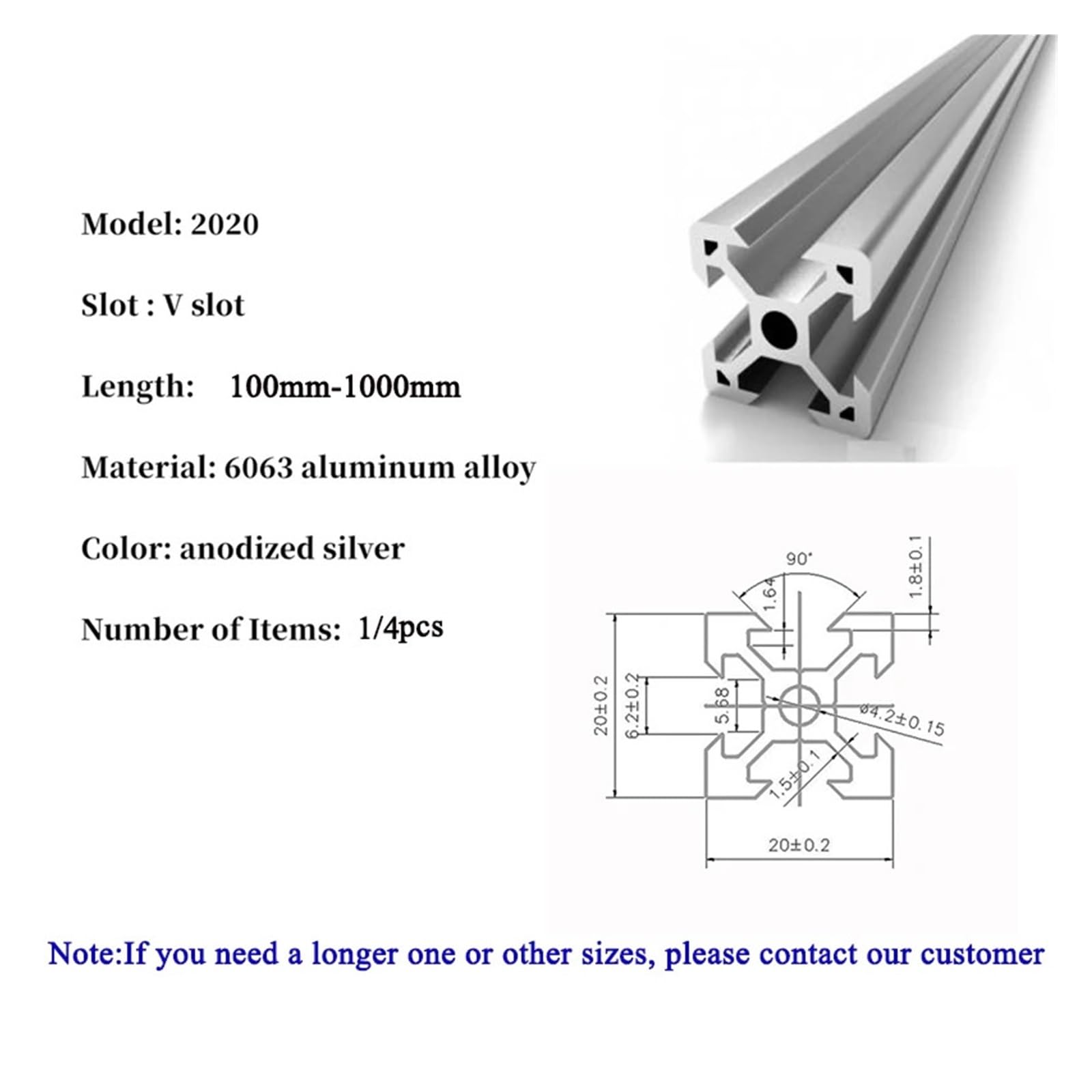 Extrusión de perfil aluminio plateado estándar europeo, ranura 2020 V, carril lineal for impresora 3D CNC, bricolaje, 1/4 Uds(550mm,4Pcs 2020 V-Slot)