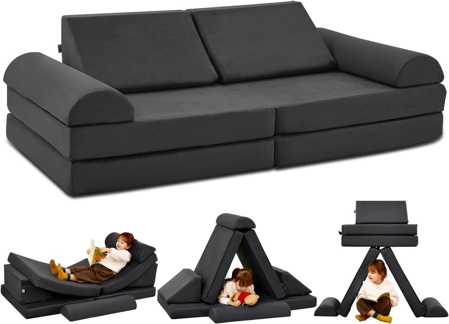 jela Kinder Spielsofa, Kindersofa aus Schaumstoff Bausteine Kindercouch Kindersofa Fancy Spielsofa einen aufregenden Indoor-Spielplatz für das Kinderzimmer (Dark Grey)