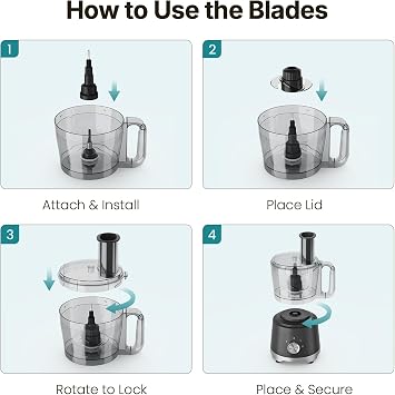 OLIXIS Food Processor 10.5 Cups, 600W Powerful Food processors with 5 Blades, Dishwasher Safe Meat Grinder for Slicing, Shredding, Chopping, Kneading, for Meat, Vegetables, Fruit, Dough