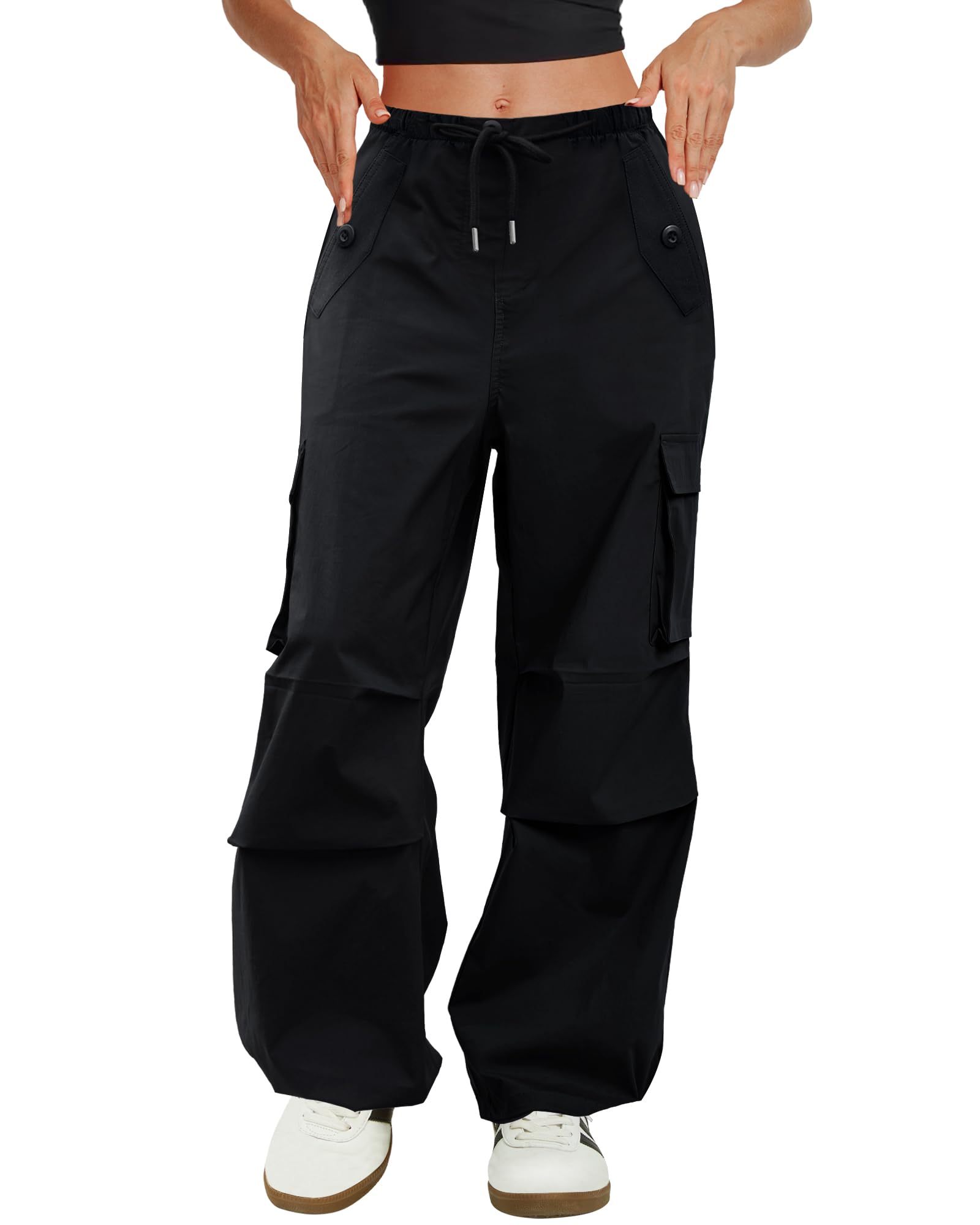COPYLEAF Cargo Pants Women Low Waisted Parachute Pants with Pockets Loose Baggy Hiking Pants Y2K Clothes