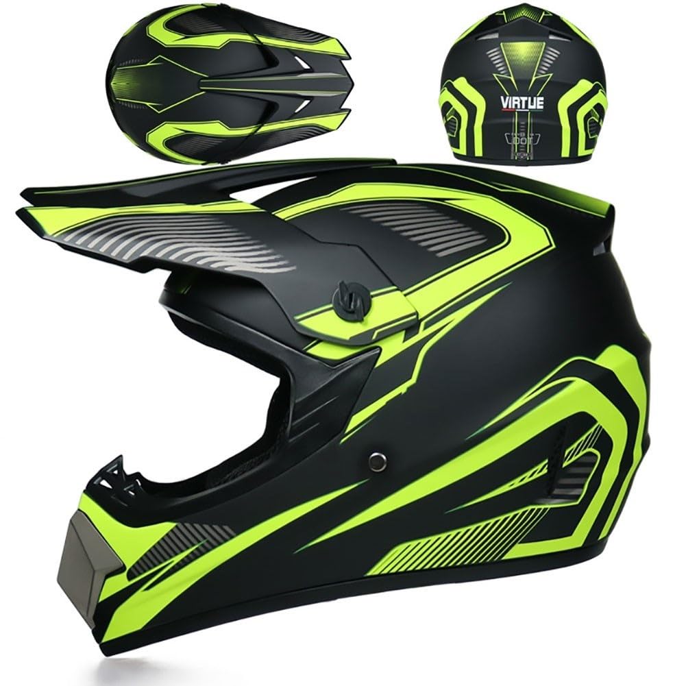 Unisex Sport Estremi Casco da Motocross, con Occhiali Guanti Maschera, Gioventù Bambini Integrale Fuori Strada Moto Casco, Discesa Enduro BMX MTB ATV Quad Dirt Bike Incidente Casco