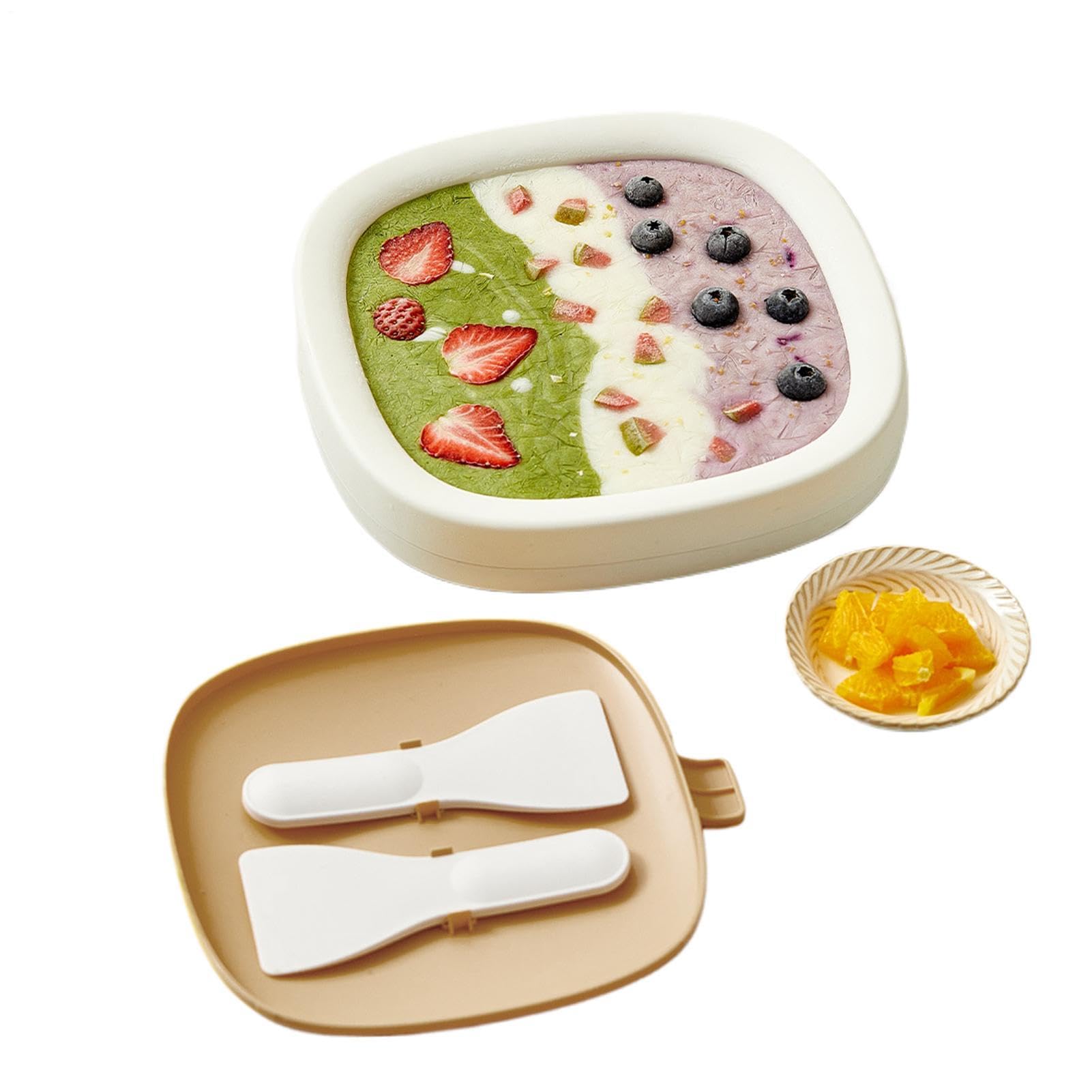Máquina para hacer helado, con tapa y 2 espátulas, para hacer helados con ruedas, para postres caseros, sorbete de frutas, actividades divertidas familiares, té de la tarde