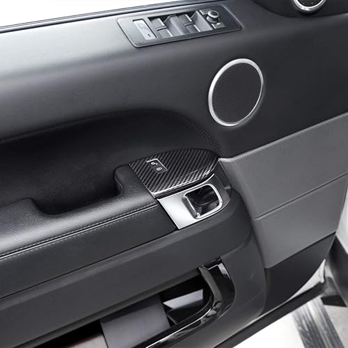 Miniatura 4 de CHEYA - 4 piezas de fibra de carbono real para Landrover Range Rover Sport RR Sport 2014-2019 Car Child Lock Button Cover Tim Accessories