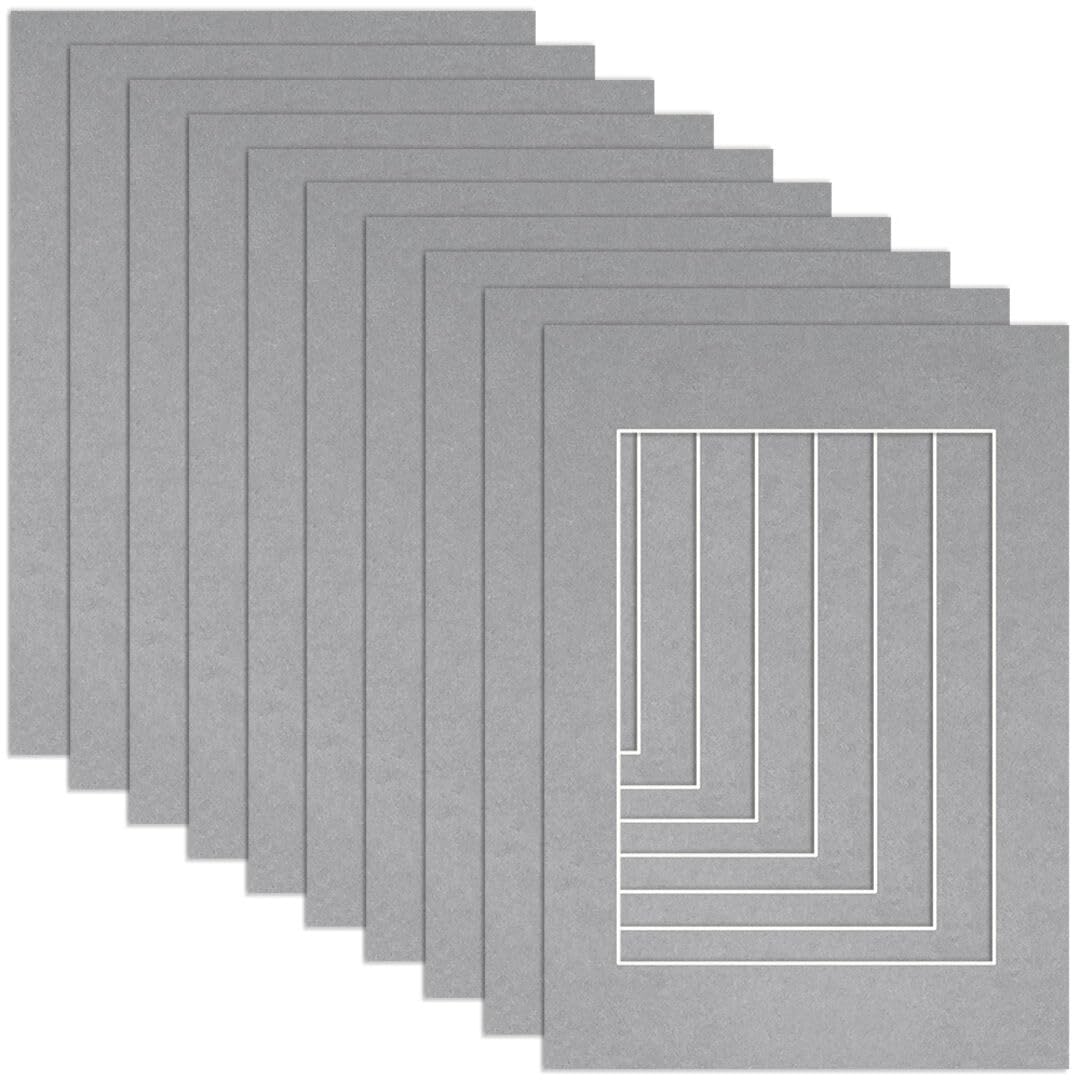 Procut Global A4 Silver Picture Mounts to Fit A5 Aperture - Precision Cut Cardboard Photo Mount - Ideal for Frames, Prints, Artwork & Certificates - Sizes & Colours Available - 10 Pack โ image 1