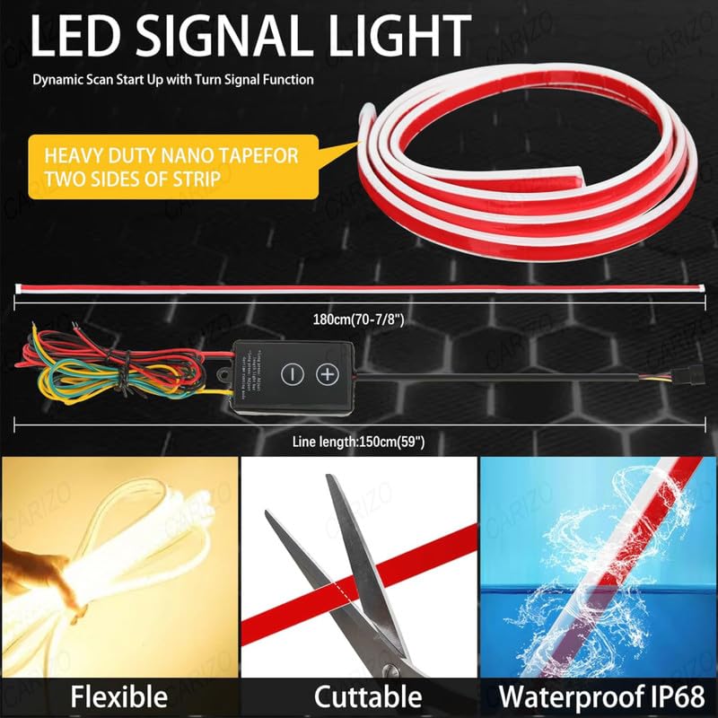 Image of CARIZO 71 Inch LED Hood Light Strip White Amber Dynamic Car LED Hood Strip Lights with Fuse Protection Turn Signal DRL Strip Compatible with Tata Punch (2021-2023)