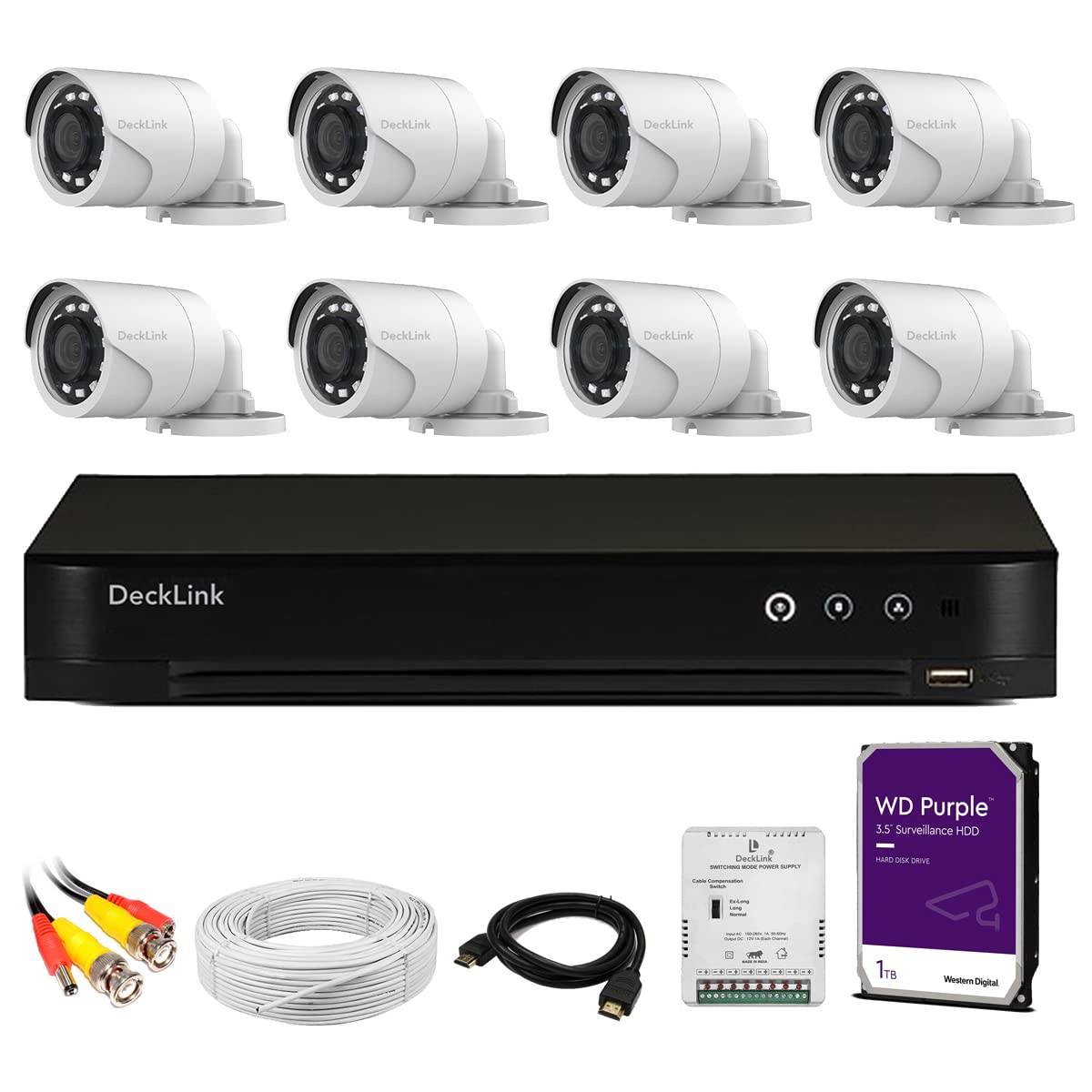 2.4MP Full HD CCTV 8 Bullet Outdoor Camera + 8Ch. DVR 265+ 1080p, 90mtr. Wire + All Accessories Full Combo Set-image-3