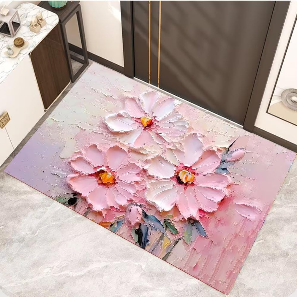 Tapis d'entrée antidérapant lavable paillasson absorbant rose