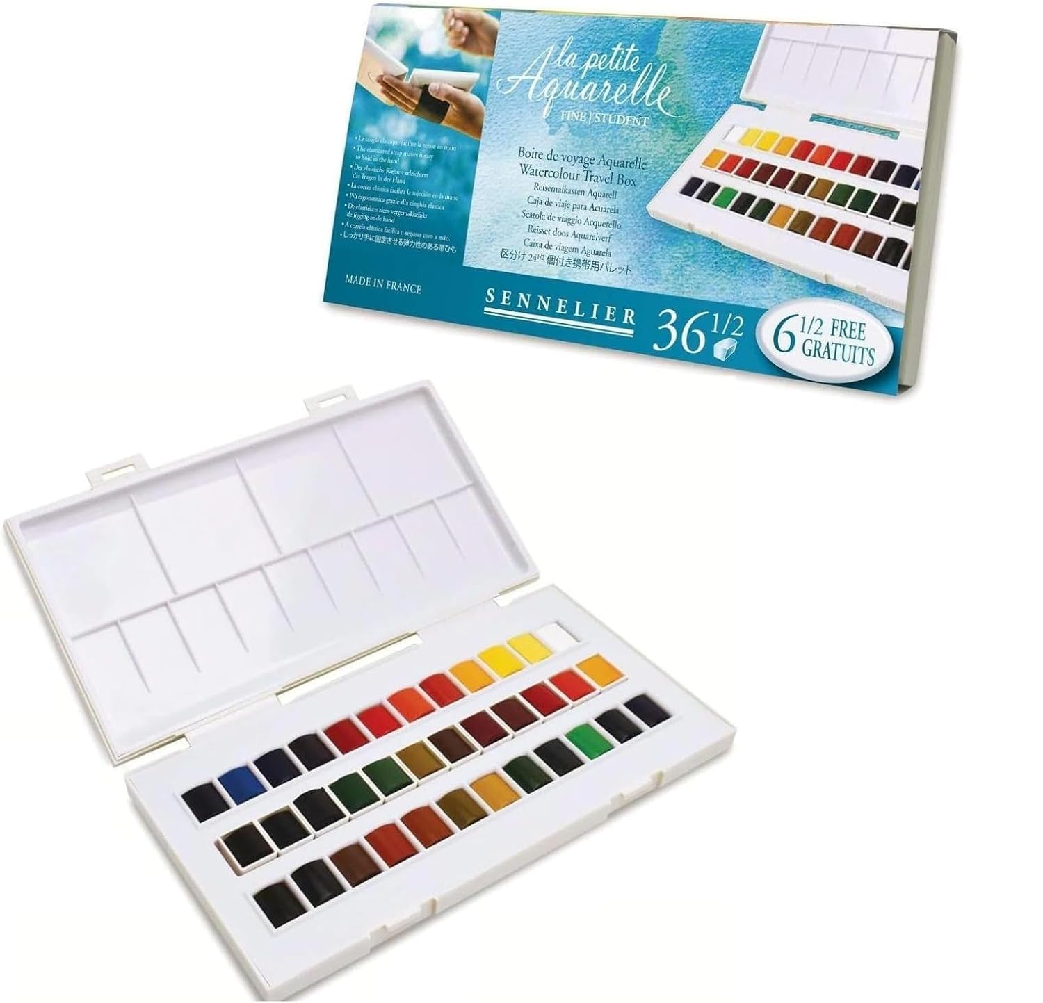 Sennelier Peinture Aquarelle - 36 Demi-Godets Fines et 2 Cartes