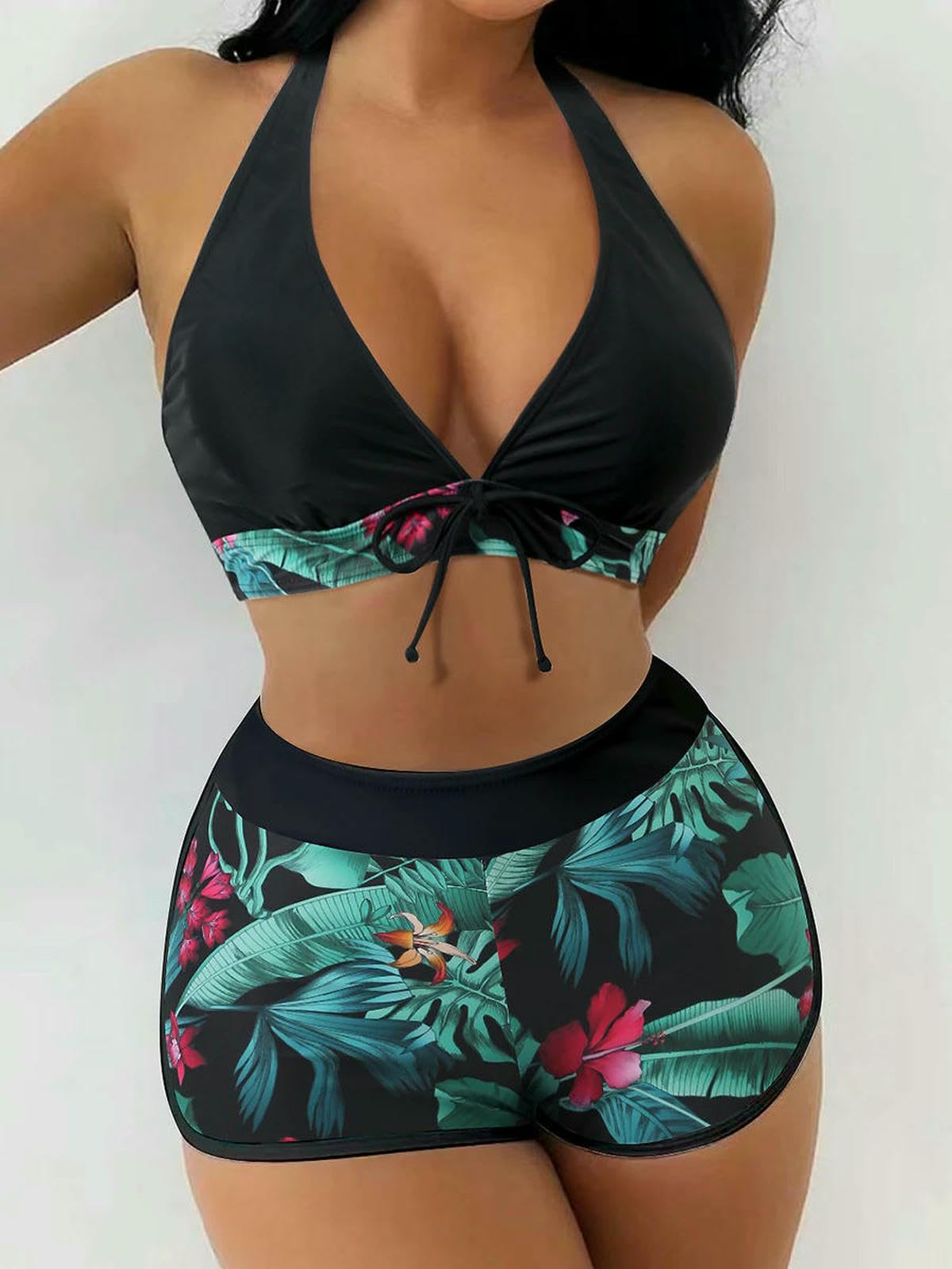 Strój kąpielowy Bikini Set Halter dla kobiet, krótki strój kąpielowy z nadrukiem z wysokim stanem, pochlebny basen na plaży-s