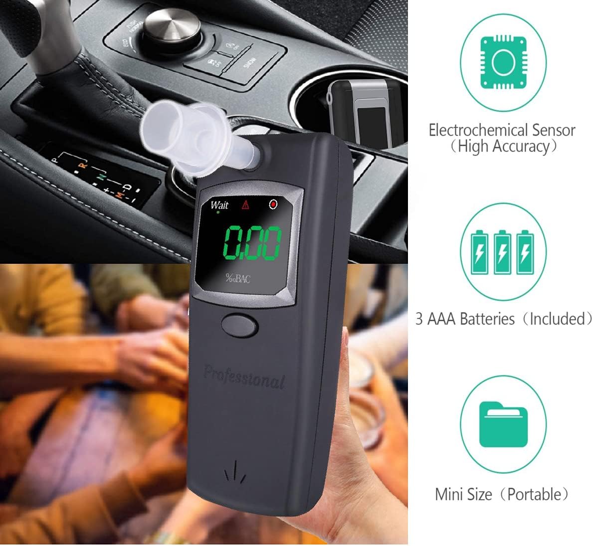 iBACheck Fuel Cell Breathalyzer ProfessionalGrade Accuracy with LED