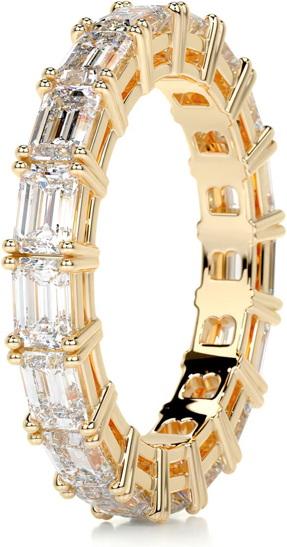 925 Sterling Silver 10K 14K 18K Gold Moissanite/Lab Grown Diamond Wedding Band Channel Setting Anniversary Eternity Band Ring for Women