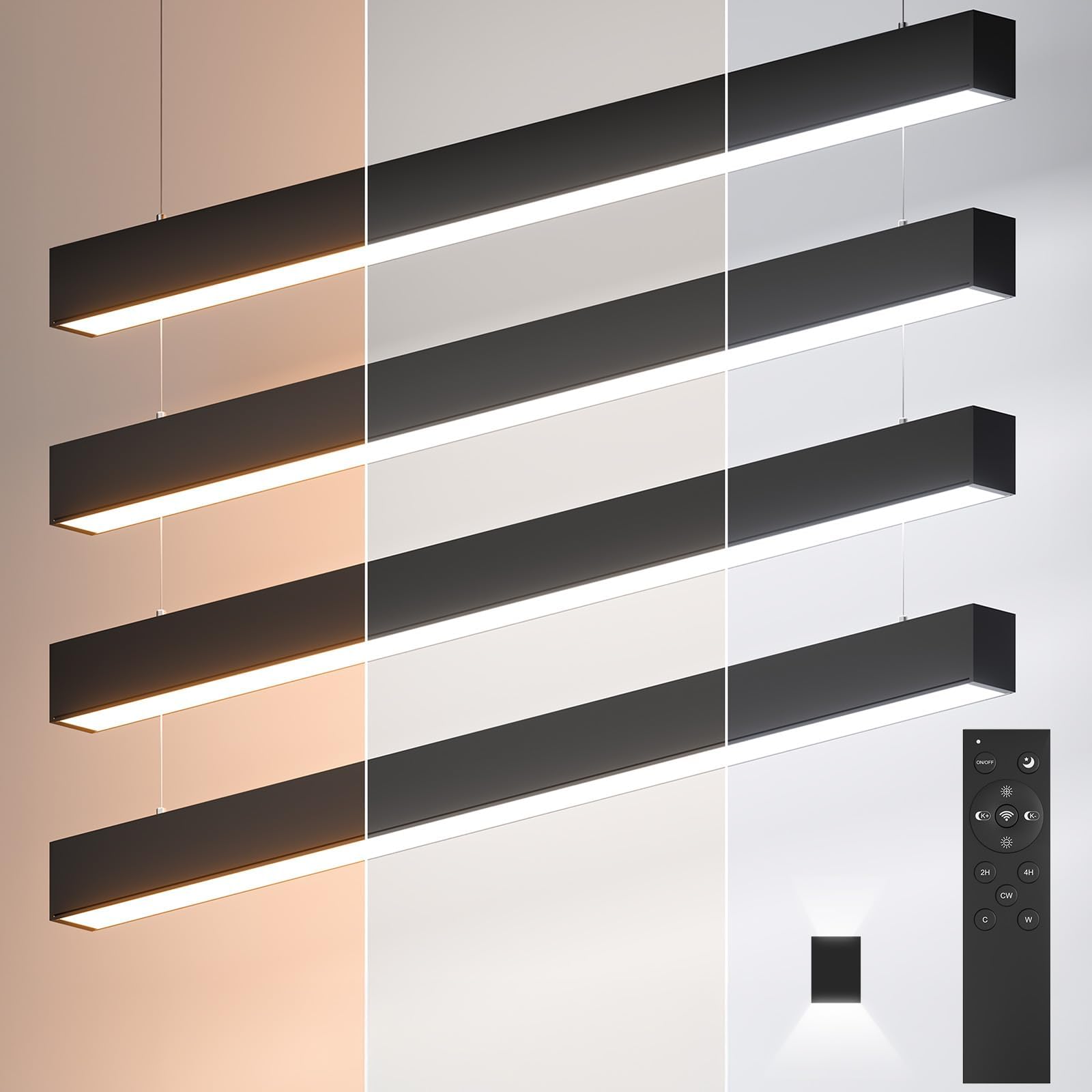 4FT LED Linear Lights with Remote 60W Up and 12W Down Light, 3000-5000K 4 Feet Commercial Shop Lighting for Office Garage Basement Shop Dining Room bar, Dimmable 4' Architectural Fixture-4Pack