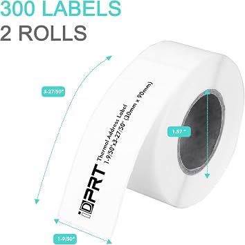 iDPRT Label Maker with 600pcs Labels(2 Rolls of 300pcs) - Thermal Barcode Printer with Bluetooth & USB Connection, Customizable App, Supports Various Sized Labels, Label Printer for Small Business