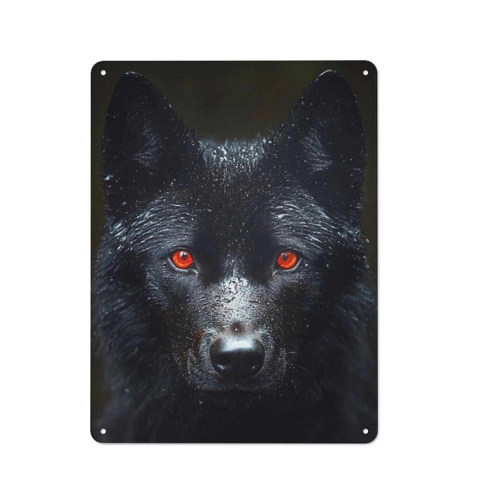 For Living Room Or Hallway, Black Wolf with Red Eyes Vintage Metal Sign 40x30cm, for Metal Sign Collectors, for Garage And Workshop Walls