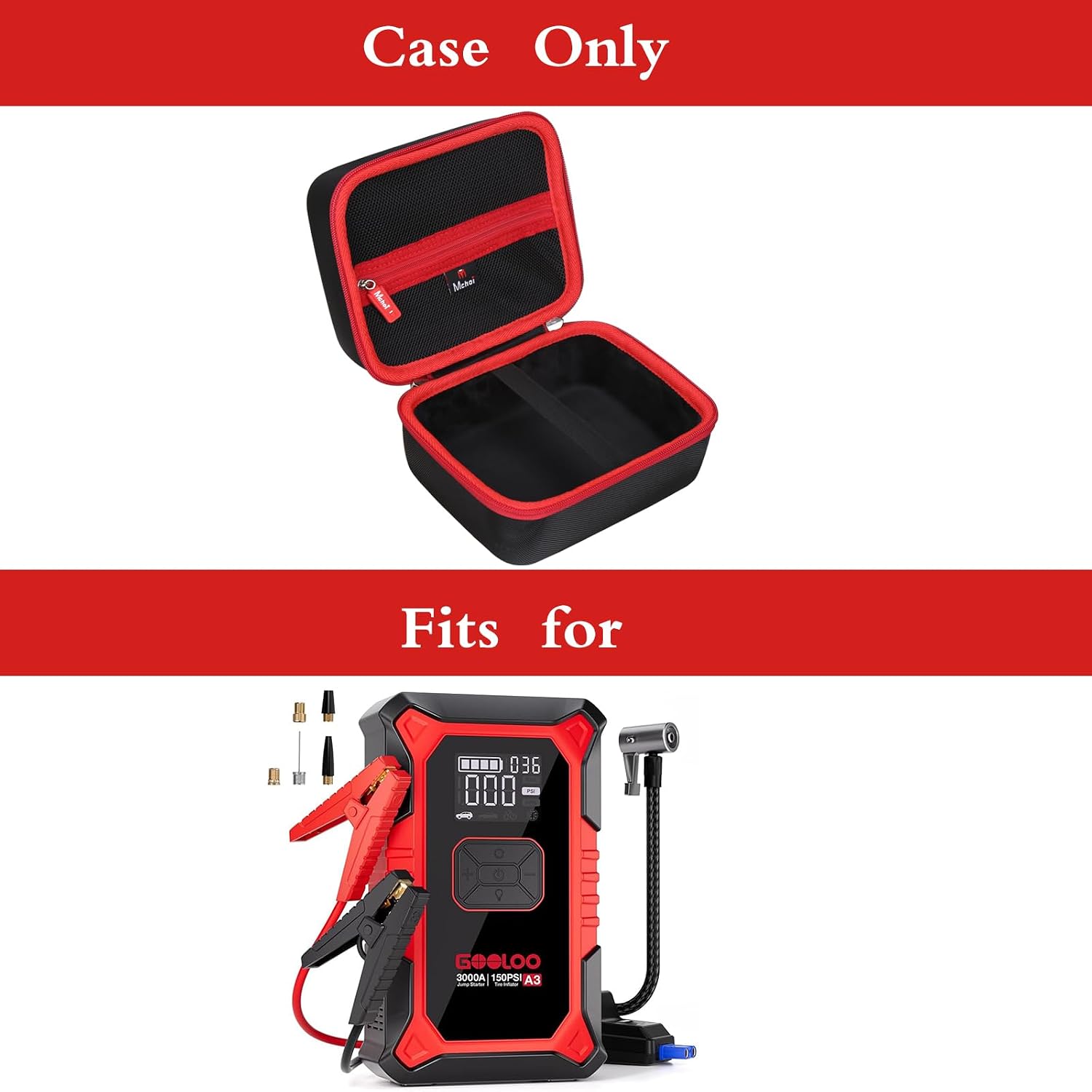 Hard EVA Carrying Case for GOOLOO A3 Jump Starter with Air Compressor, 3000A Portable Car Battery Booster Storage Box, Shockproof Weather-Resistant Travel Bag