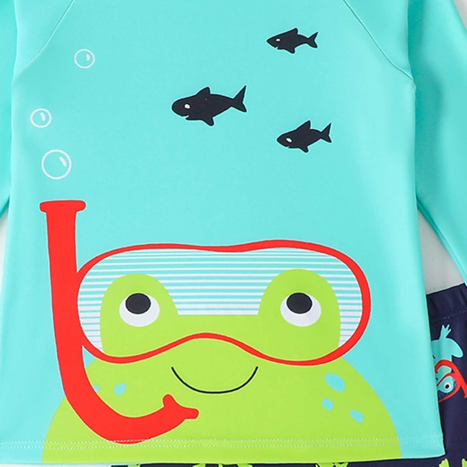 Swimming Top and Boys Swim Trunks 2 Piece Quick Dry Long Sleeve Swimwear Boys Cartoon Print Round Neck Sport Rash Guard Sets