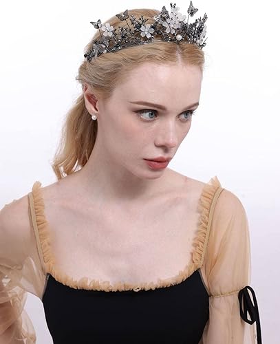 Miniatura 3 de Corona nupcial barroca perla Rhinestone tiara mariposa diadema boda accesorios para el cabello princesa tiara