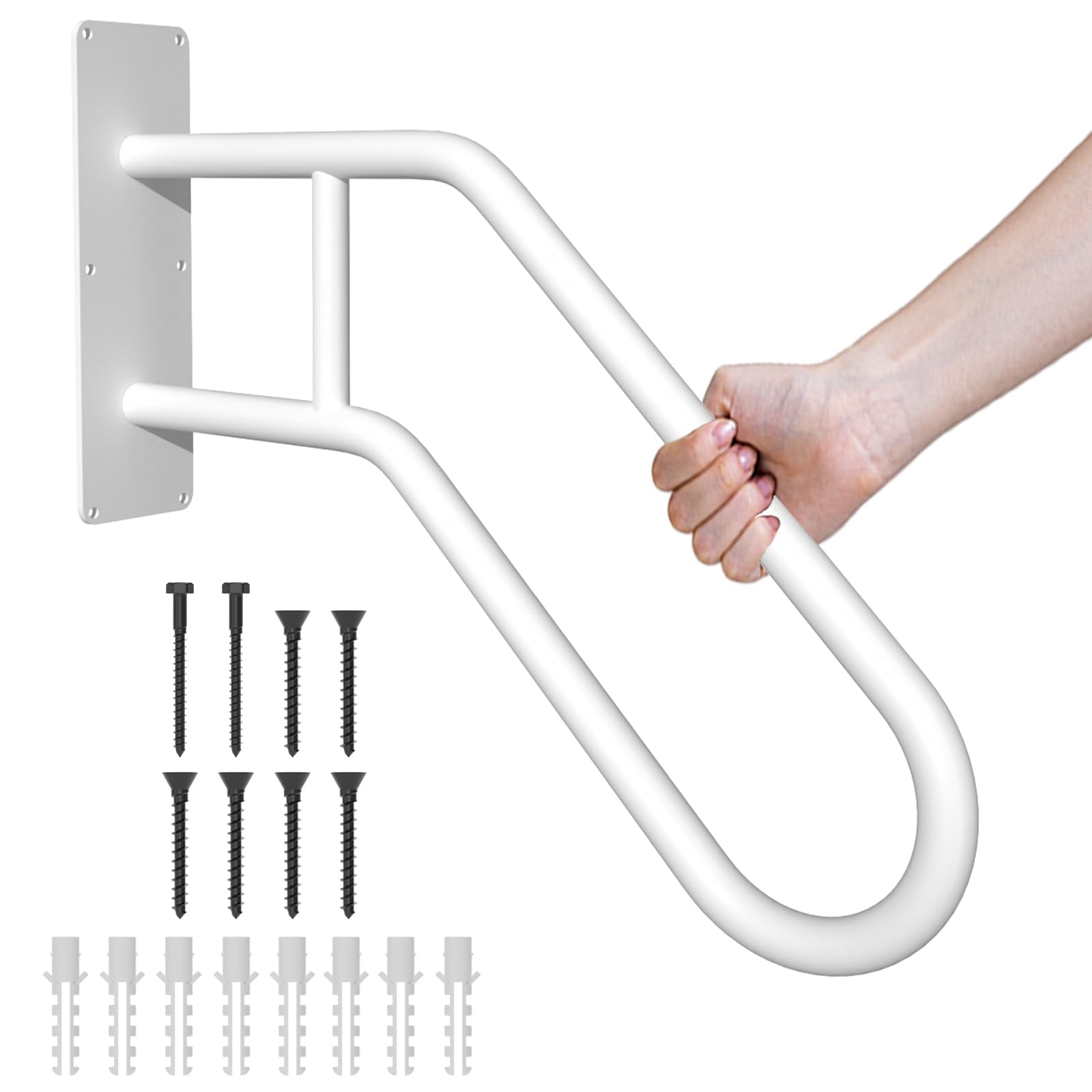 GORWARE Außenhandlauf Schwarz, U-förmig, 71,1 Cm – Für Treppen Mit 1–3 Stufen, Robuste Wandmontage, 227 Kg Belastbar