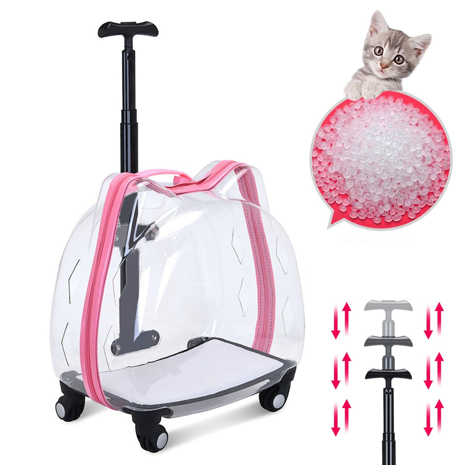 Maleta con Ruedas para Perros y Gatos Transportin Gato con Ruedas y Varilla Telescópica, Diseño Súper Ventilado, Ideal para Viajar, Caminar, Acampar(Rose)