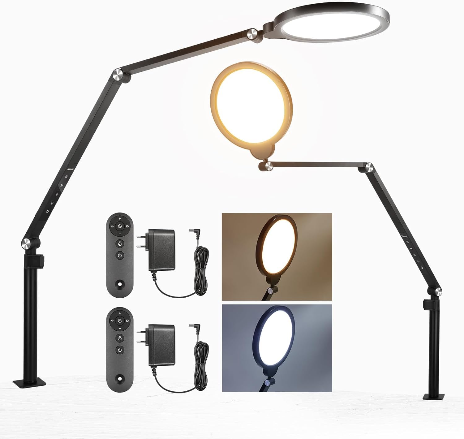 NEEWER Basics lampa pierścieniowa 18 W, 7", ze stojakiem stołowym/zaciskiem, 2 sztuki, 3000 K - 6500 K, ściemniana, pełnoekranowa, lampa pierścieniowa LED, do wideokonferencji, streamingu, telefonu
