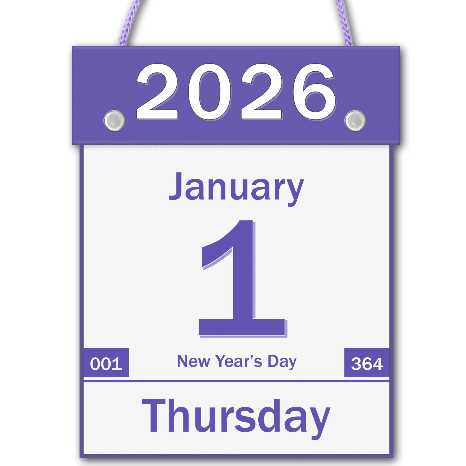 2026 Daily Wall Calendar, Page per Day with Large Print Dates, 365 Day Tear off Wall Calendar for Seniors Gift Home Office School Dorms, 8.5" x 6", Tear Away Calendars with Hanging String, Purple