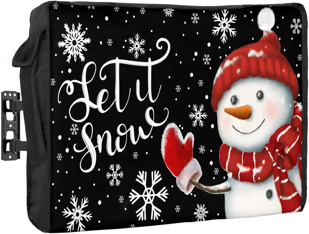 Outdoor TV Cover - Merry Christmas Snowman in Red Scarf And Hat Snomwflake Waterproof and Weatherproof 40"-43" LCD Movable Shield TV Display Screen Protector Outside Television Covers
