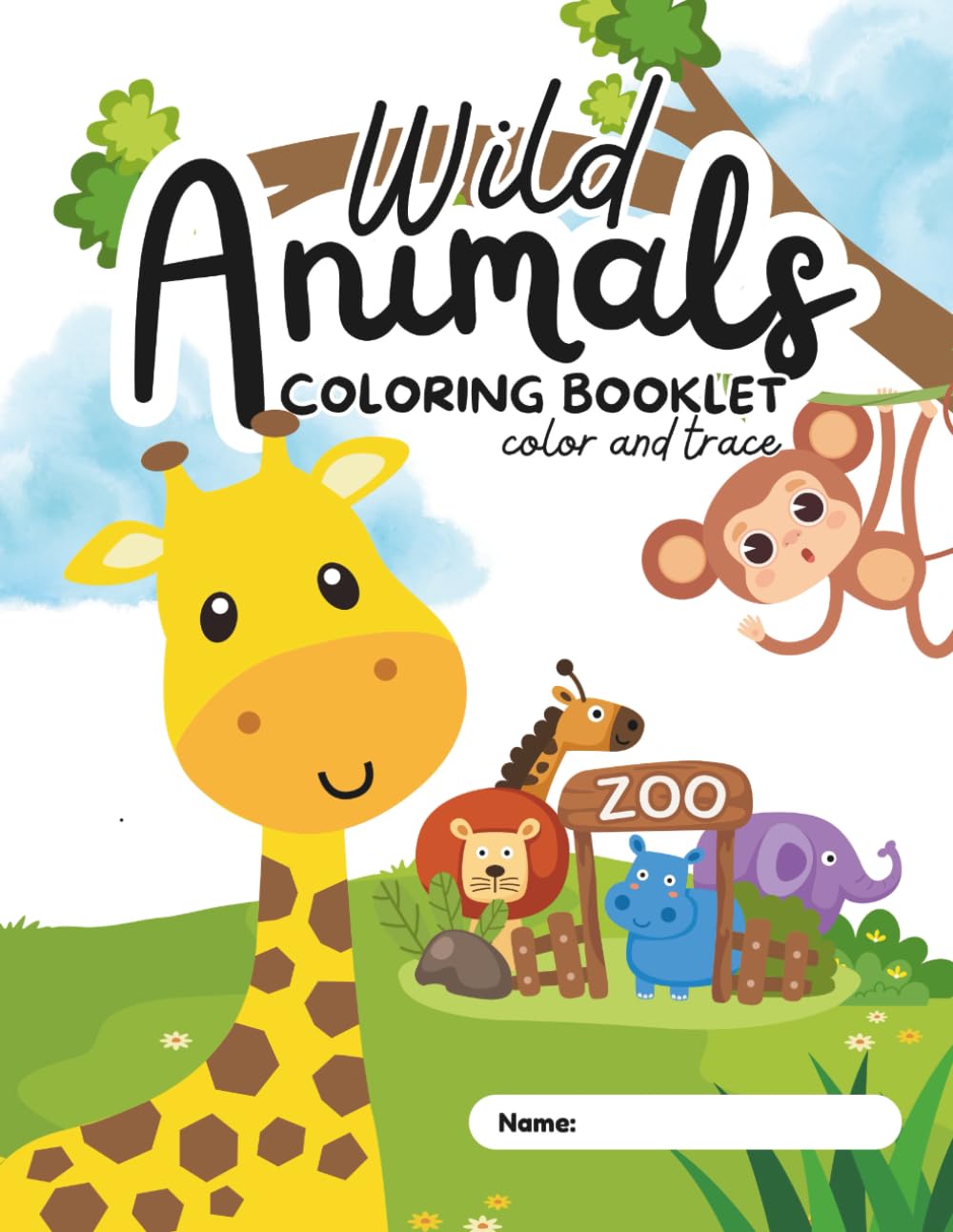Animals Coloring Book for Kids: Cute and Simple Animal Designs for Toddlers and Preschoolers (Ages 2–5); Fun Wild & Farm Animals to Color and Tracefn
