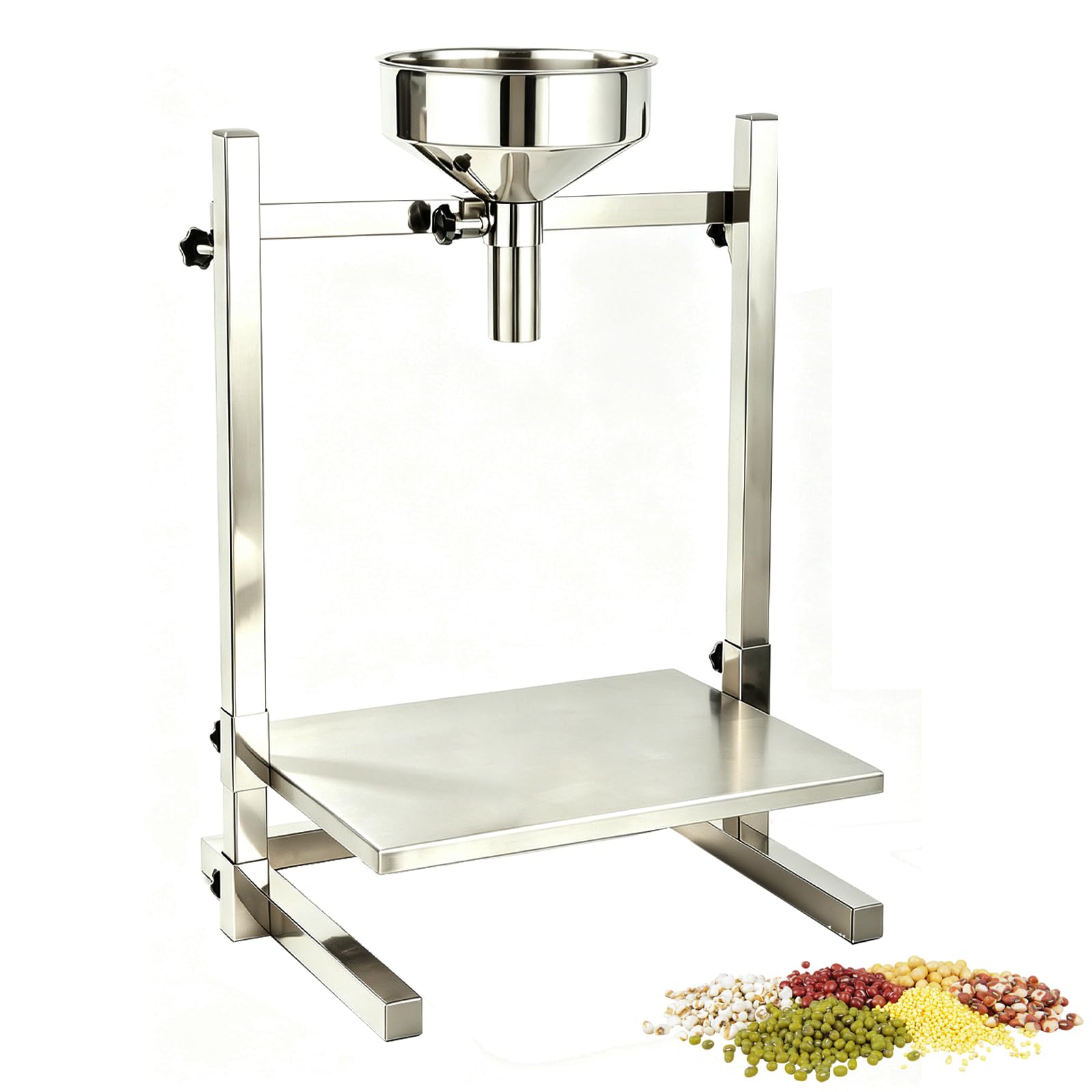 Embudo de Dispensación de Gran Diámetro con Plataforma Elevadora | Doble Soporte, Base de Alta Capacidad de Carga, Tolva de Alimentación de Acero Inoxidable para Envasado de Polvos(1.4cm)