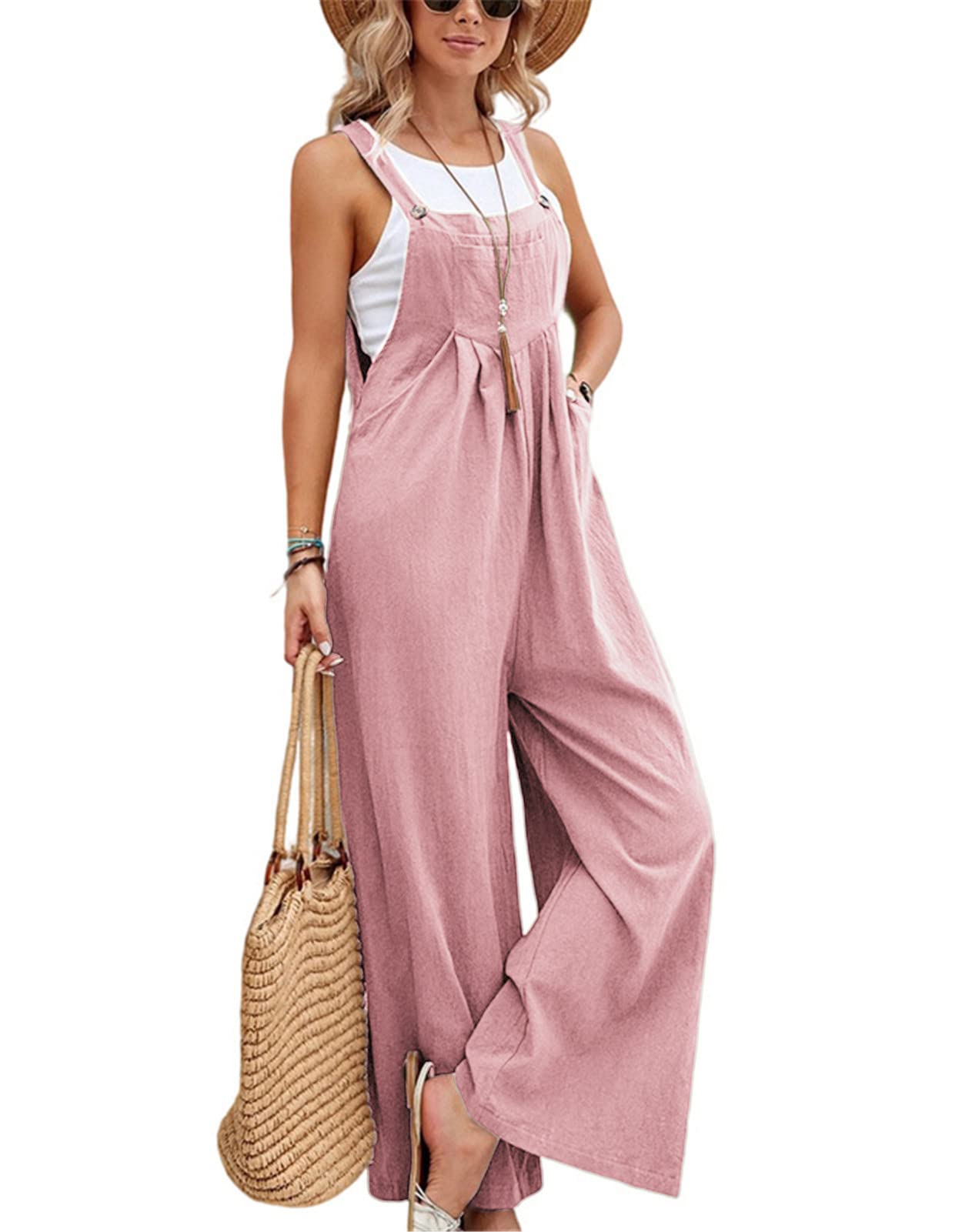SotRongDungarees for Women Uk Wide Leg Jumpsuit With Pocket Loose Fit  Playsuits Summer Boho Romper Sleeveless Strappy Overalls