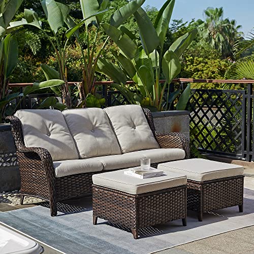 Hummuh 5 Pieces Outdoor Furniture Set Patio Furniture Wicker Outdoor Sectional Sofa With Swivel Rocker Chairs,Outdoor Ottomans For Patio #TOP1