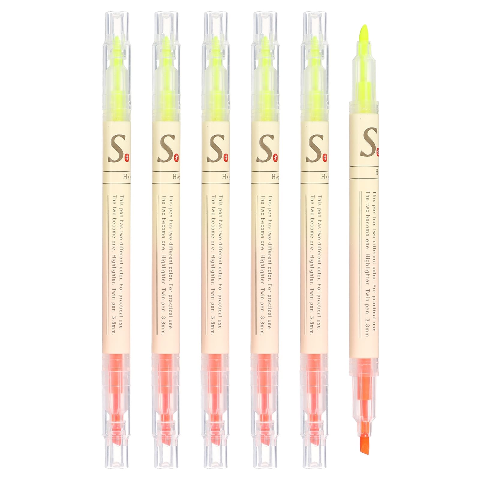 PATIKIL Highlighter Pen, 6 Pack Double Ended Highlighter Broad Tips Marker Pens Studying Supplies for Office Home Daily Use, Bright Orange/Yellow