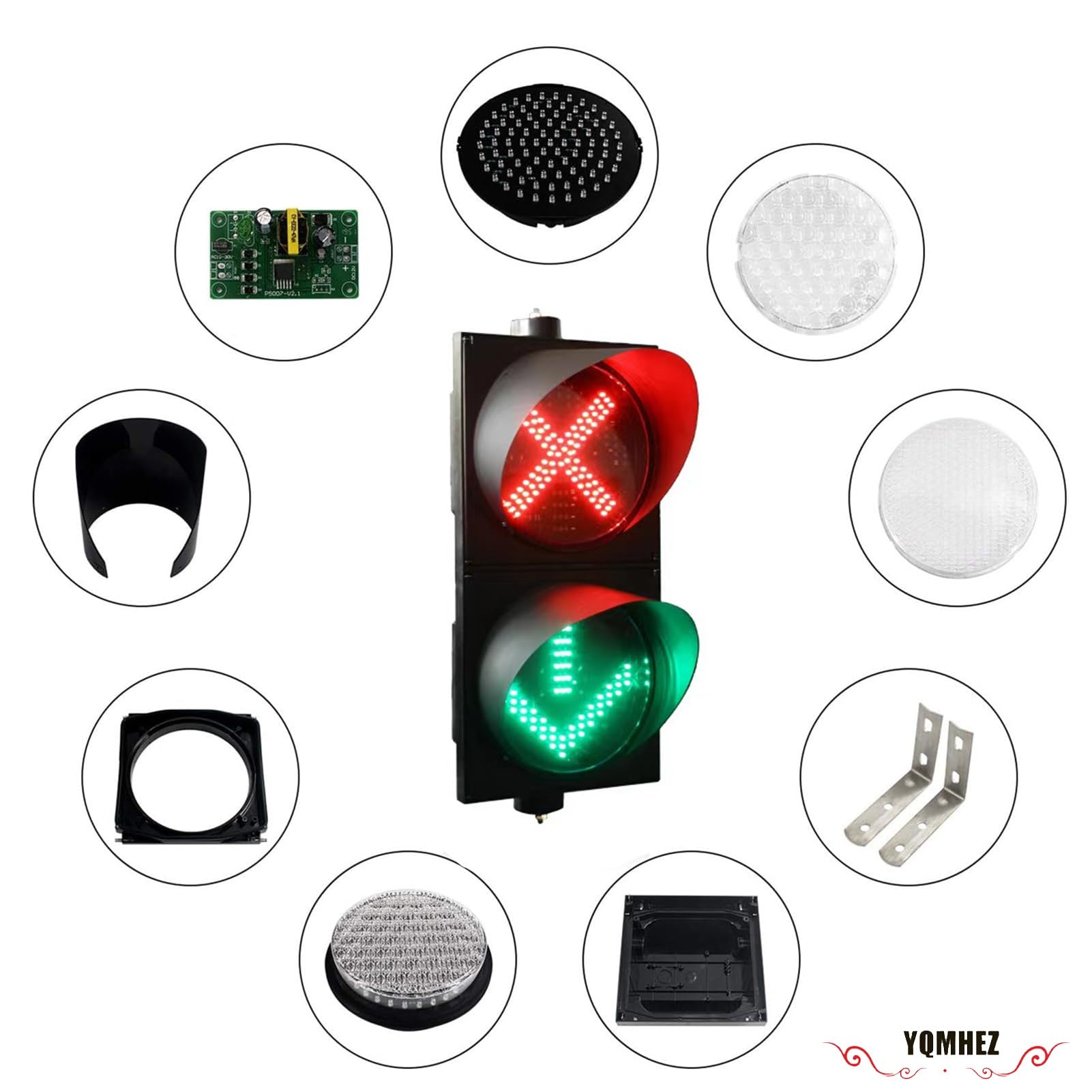 Sygnalizacja świetlna, przemysłowe światła sygnalizacyjne LED, wodoodporne 200 mm czerwone/zielone światła stop and go do dróg, stacji poboru opłat, doków - trwała obudowa PC, zasilacz 110 V