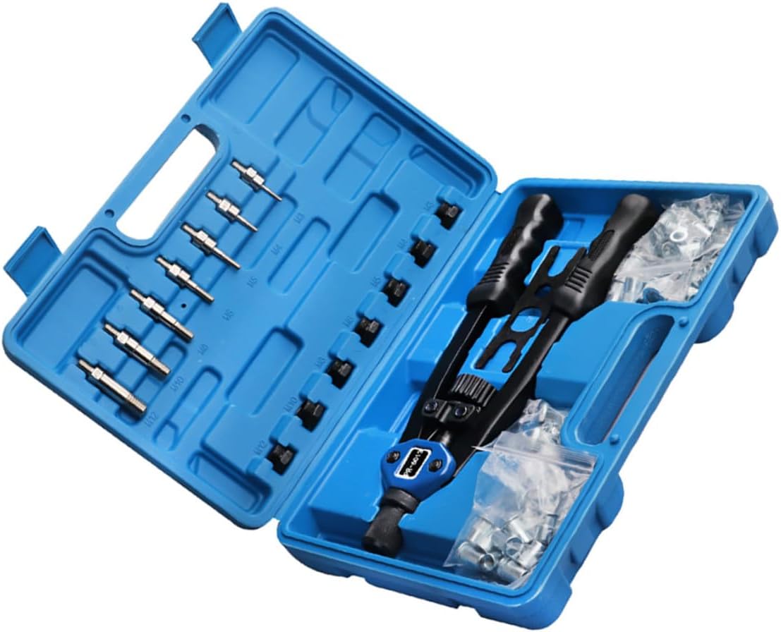 140pcs Manual Rivet Nut Tool Kit M3- Metric Hand Riveter Setter with Plastic Case for Automotive and Bicycle Repair