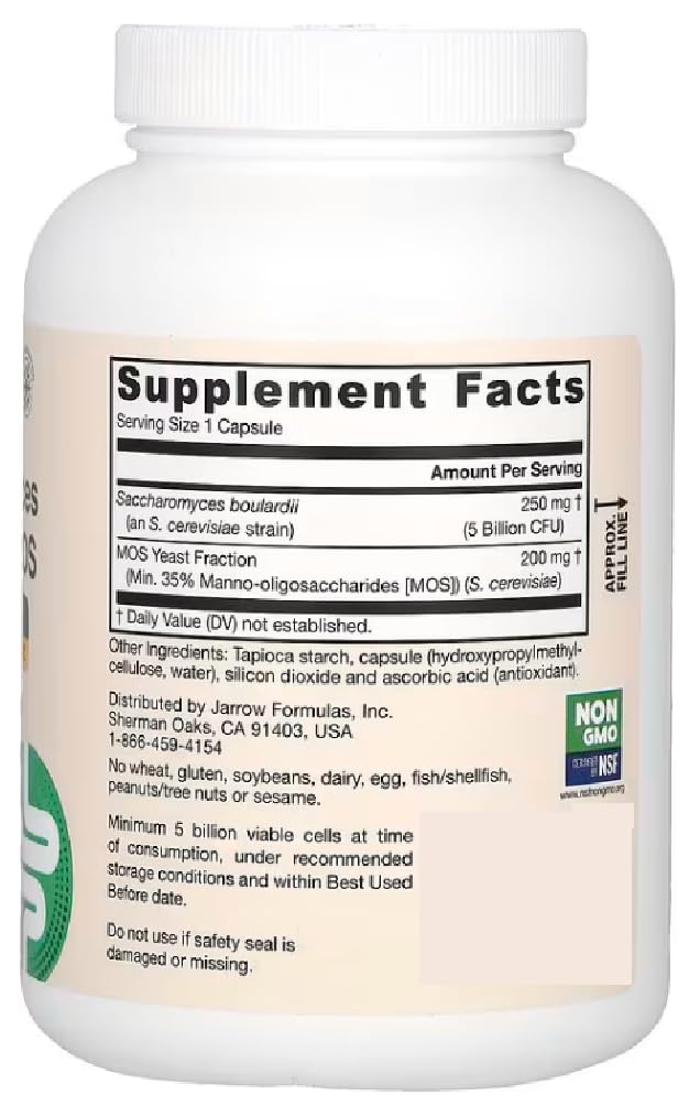 Jarrow Formulas - Saccharomyces Boulardii + MOS | Probiotische Unterstützung für die Darmgesundheit - 180 Kapseln