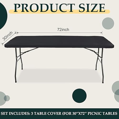 Miniatura 5 de Mantel rectangular de plástico para mesa de pícnic, 3 piezas, 30 x 72 pulgadas, vinilo impermeable con parte trasera de franela con borde elástico