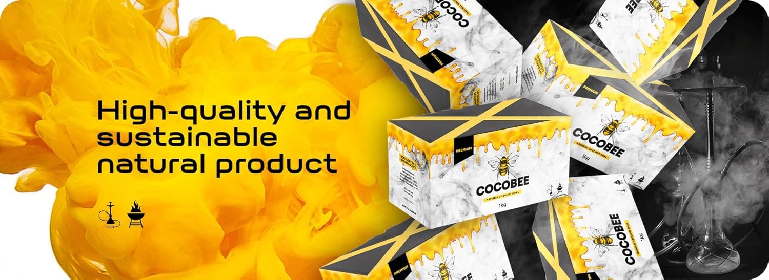 Black Coconut Carbón DISPAU COCOBEE Premium de 26 X 26 MM Carbón Natural de Coco Premium Cachimba y BBQ - Briquetas de Carbón de Coco Shisha y Barbacoas. (4 KG, 256 Unidad)
