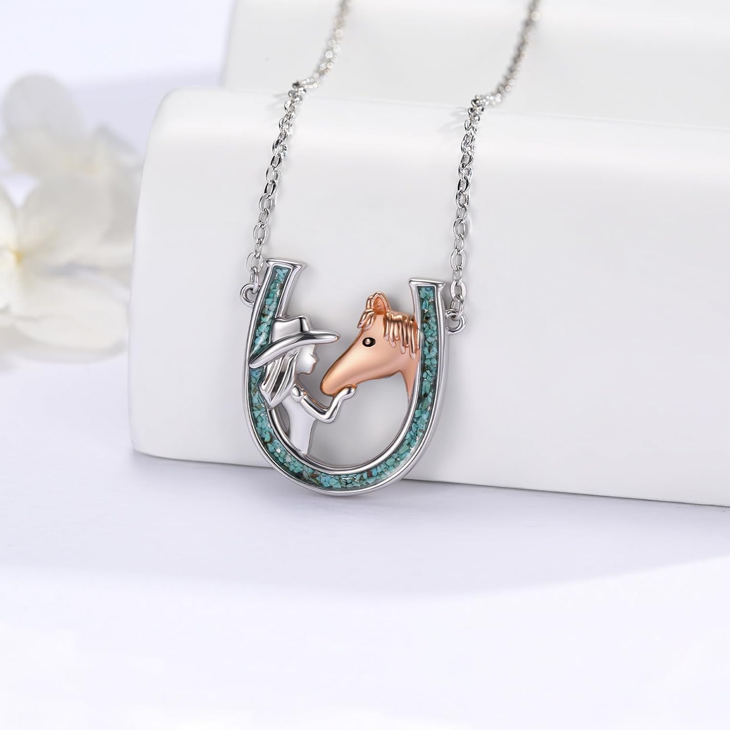 Western Cowboy Necklace 925 Sterling Silver Horseshoe Pendant Western Jewelry Cowgirl Gifts for Women Girlfriend Cowboy Cowgirl - Image 2